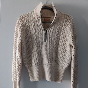 Scotch & Soda Like New Fitted Cream Cable Knit Zip-Up Sweater